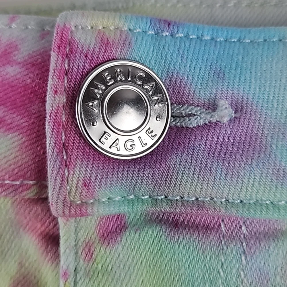 American Eagle Jean Shorts Pastel Tie Dye Denim, Distressed Pockets & Hemline - Picture 2 of 5
